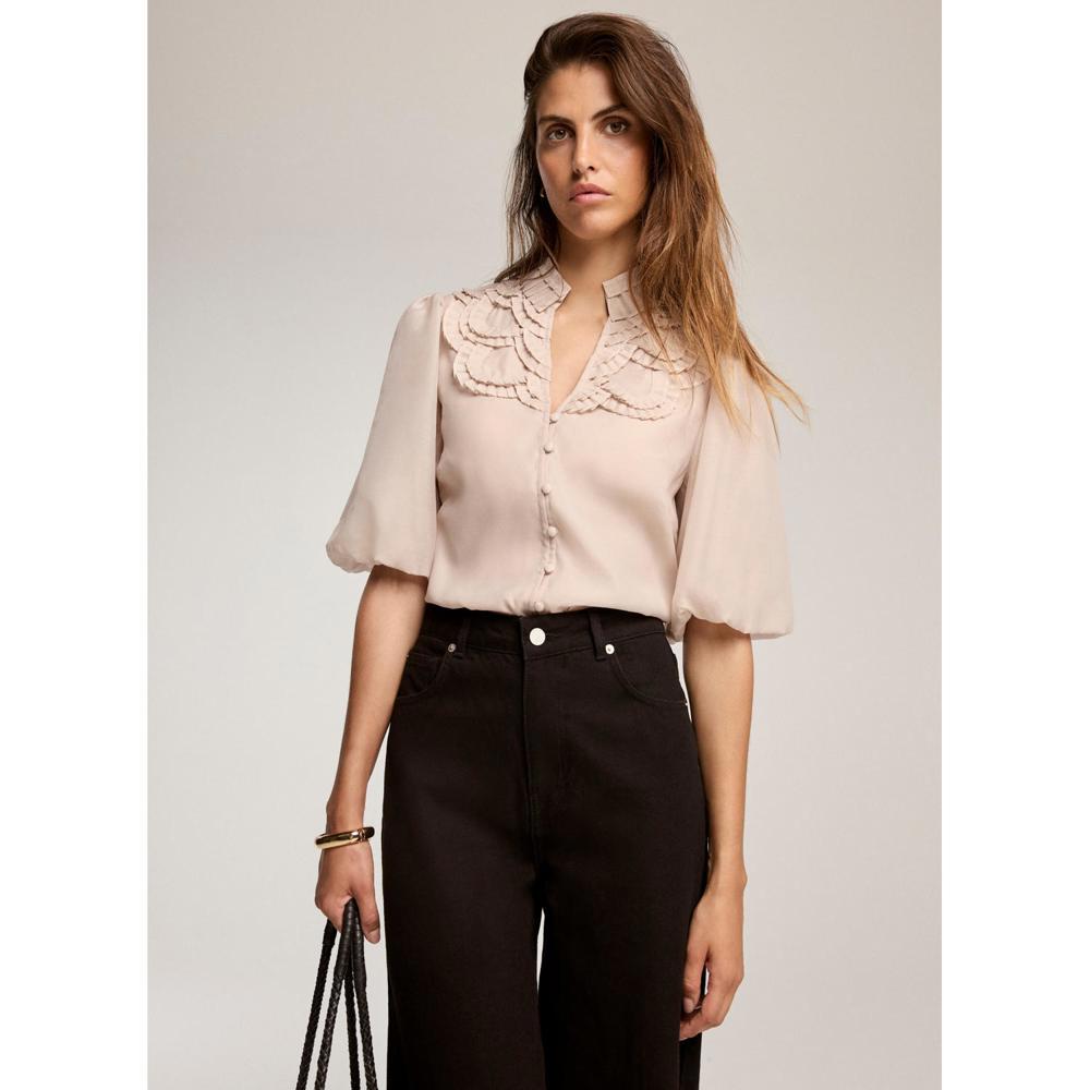 Mint Velvet Neutral Pleated Puff Sleeve Blouse